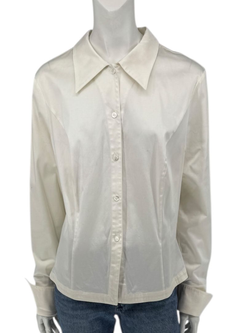 Escada White Cotton-Blend Lace-Up Back Dress Shirt – Size 42