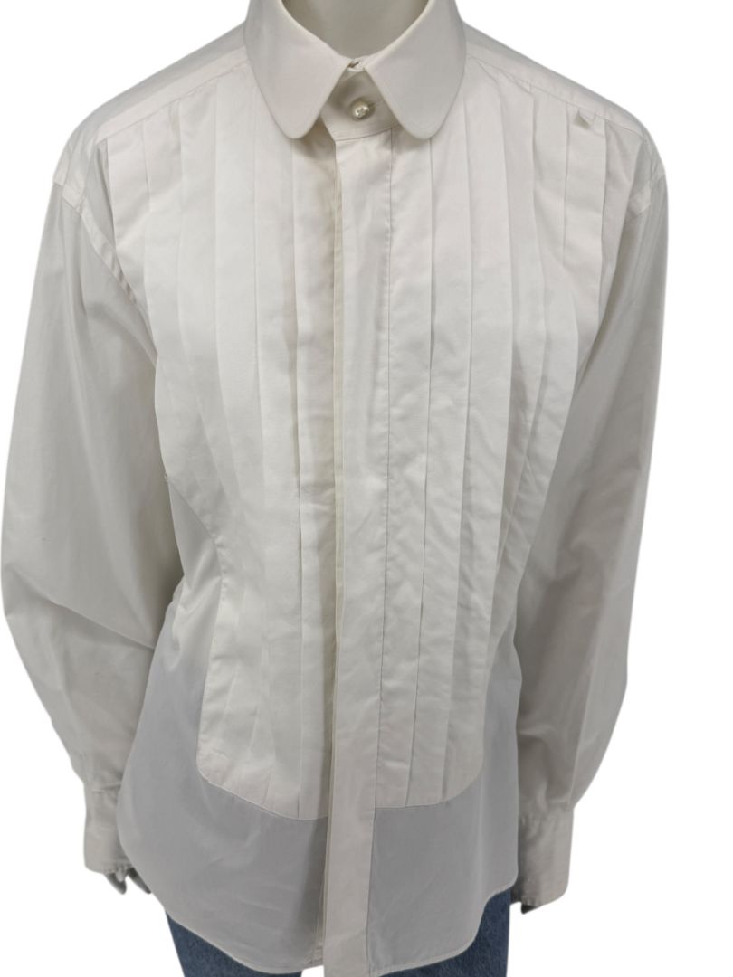Karl Lagerfeld White Cotton Tuxedo-Style Pleated Shirt – Size 44