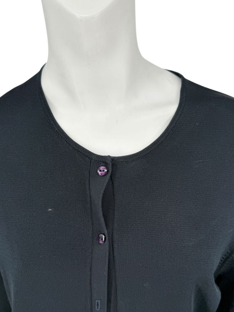 Oscar Navy Rayon-Nylon Knit Cardigan – Size L