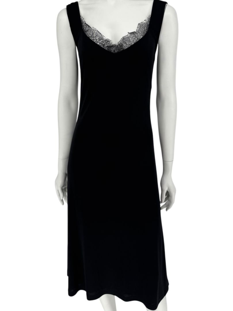 Lida Baday Black Sleeveless Midi Dress with Lace Trim – Size M
