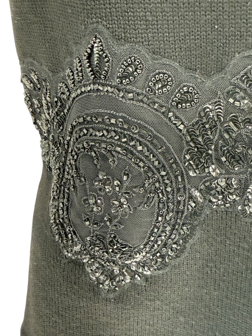 Toi House Black Wool Beaded Appliqué Knit Tank – Size XL