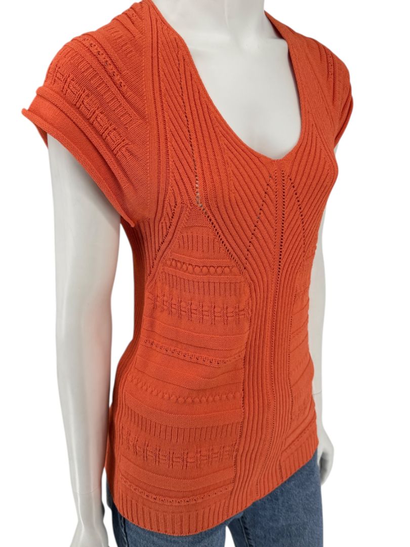 Les Copains Orange Textured Knit Short Sleeve Sweater – Size 48