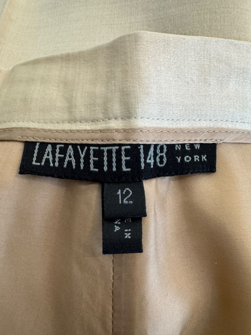 Lafayette 148 New York Beige Silk–Rayon–Wool Wide-Leg Pants – Size 12
