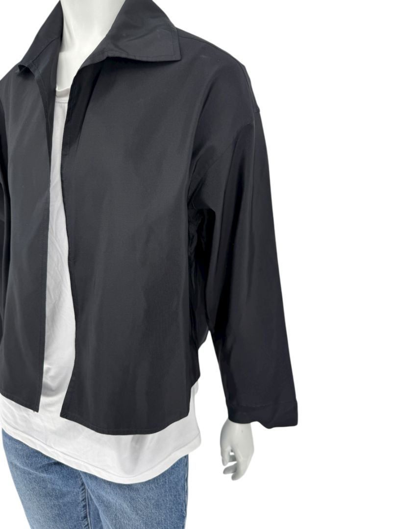 Zoran Black 100% Silk Cropped Jacket – Size Large