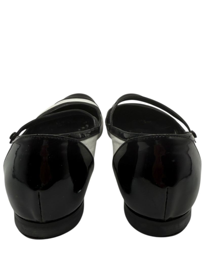 Fendi Black & White Leather Mary Jane Ballet Flats – Size 41