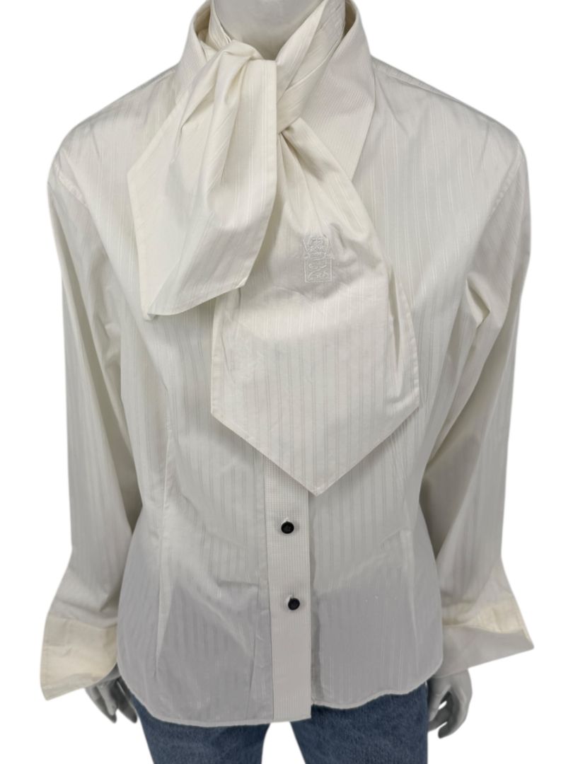 Zang Toi Ivory Striped Blouse with Detachable Neck Tie – Size 14