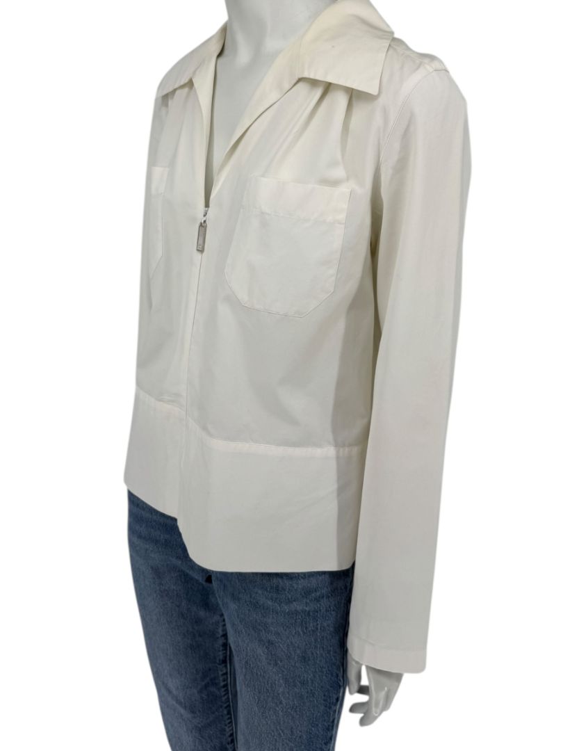 Chanel Ivory Zip-Front Cotton Blouse – Size 42