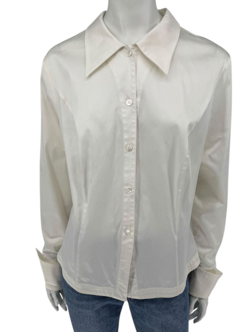 Escada White Cotton-Blend Lace-Up Back Dress Shirt – Size 42