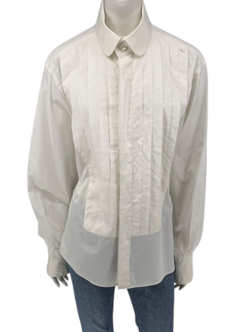 Karl Lagerfeld White Cotton Tuxedo-Style Pleated Shirt – Size 44