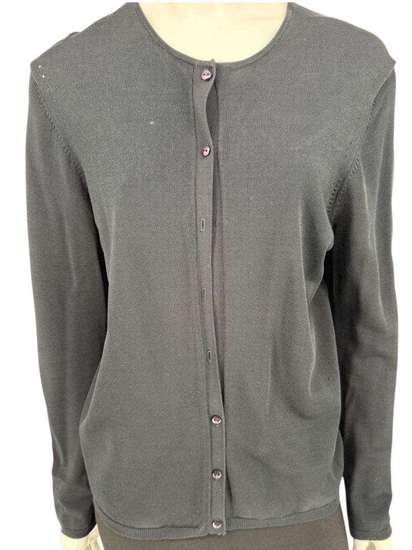 Oscar Navy Rayon-Nylon Knit Cardigan – Size L