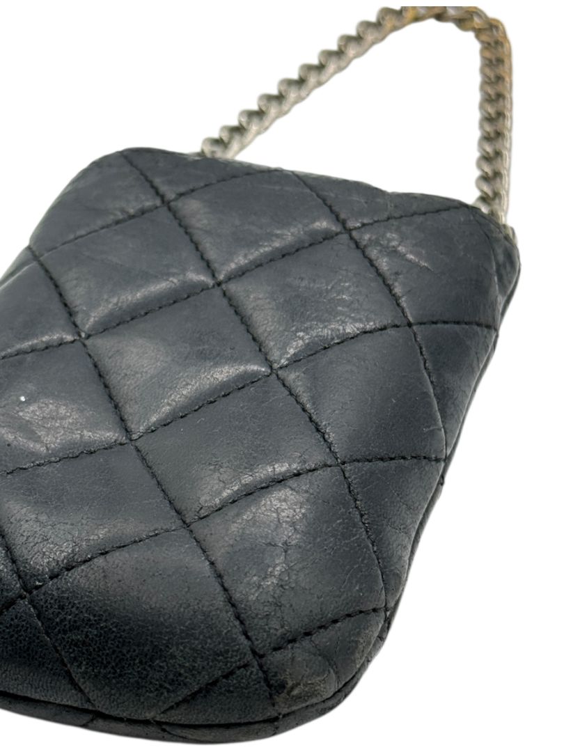 Chanel Vintage Black Quilted Leather Cell Phone Holder – Silver-Tone Hardware