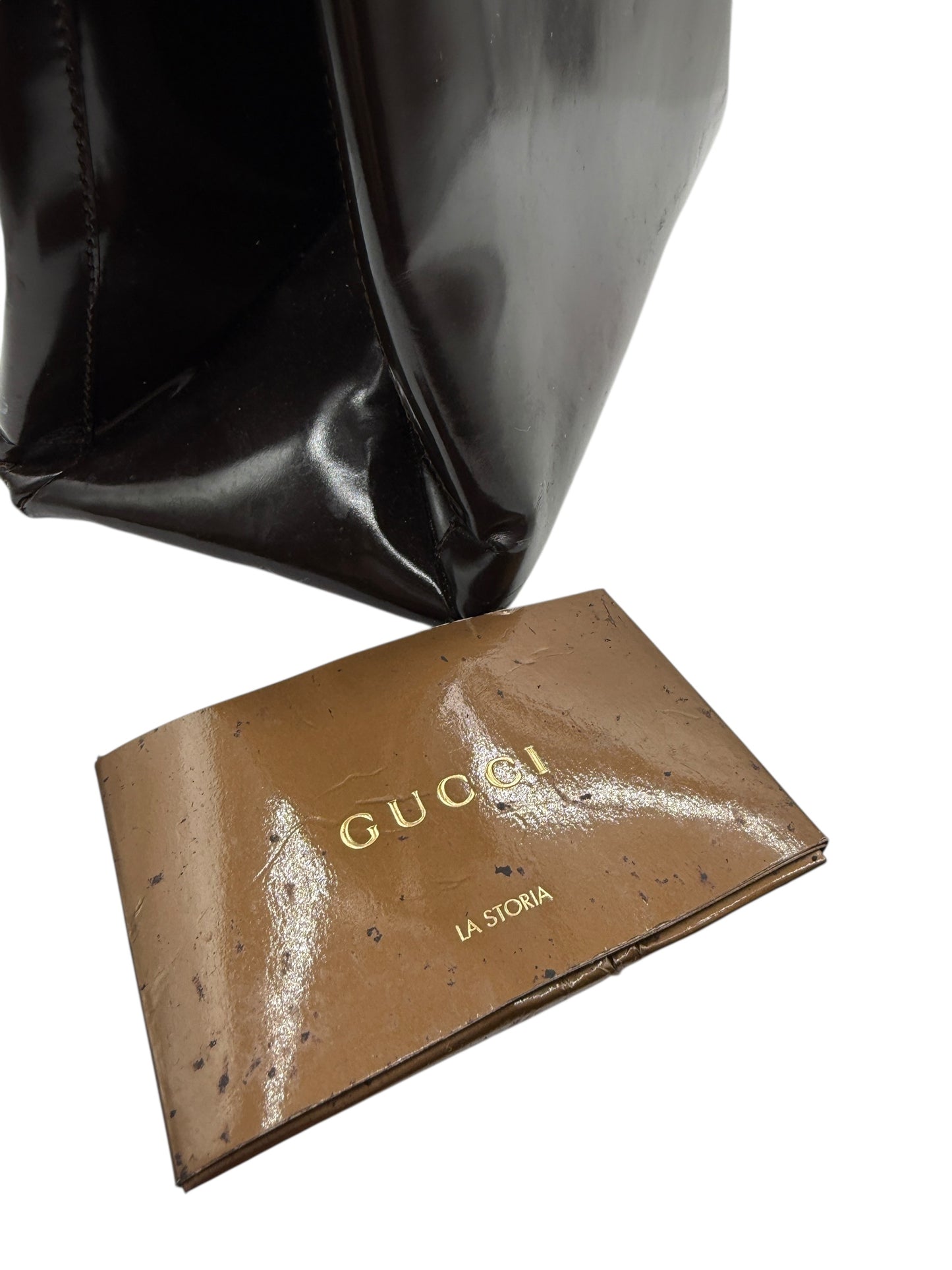 GUCCI Vintage Brown Patent Leather Tote