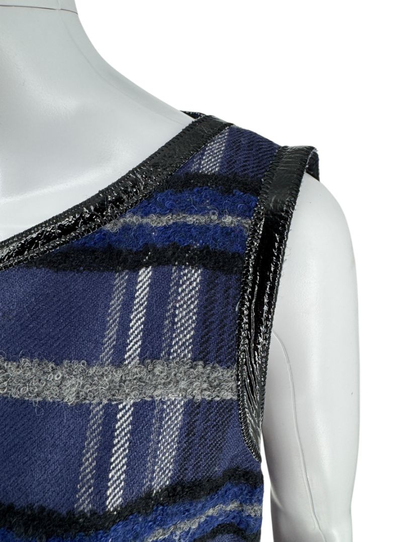 Akris Punto Blue and Gray Textured Plaid Sleeveless Dress – Size 12