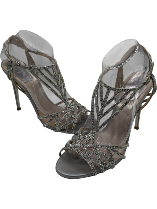 René Caovilla Silver Crystal-Embellished Sandals – Size 39