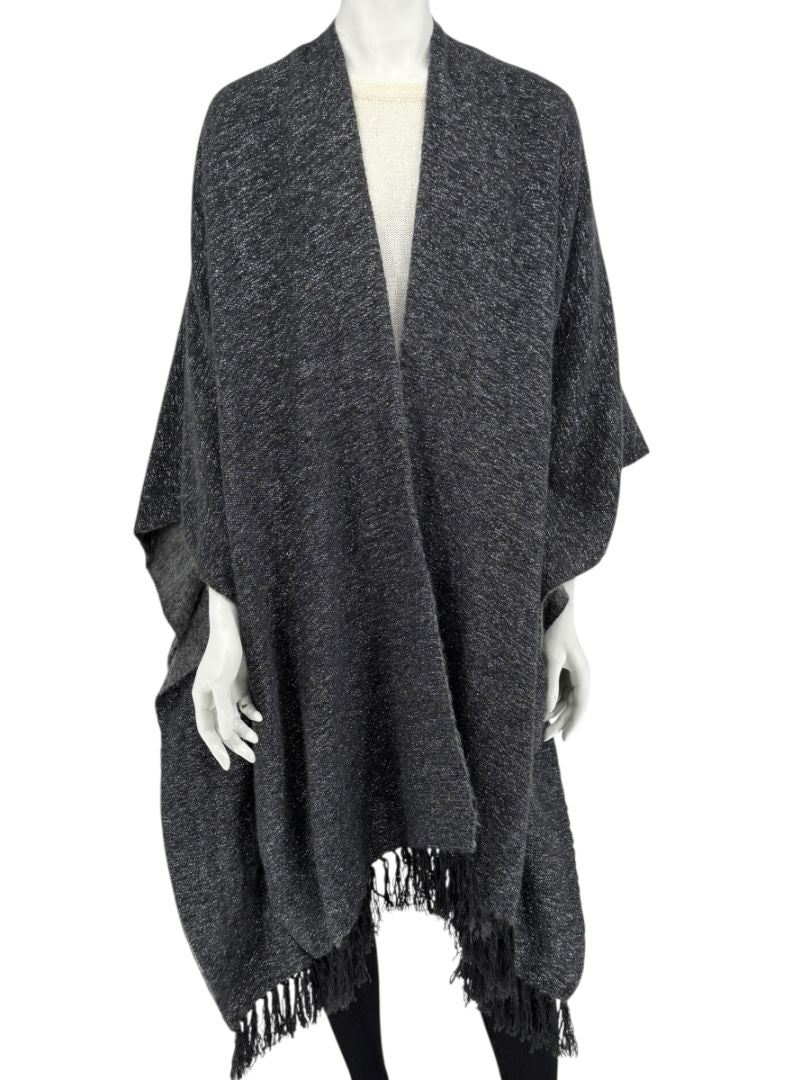 Brunello Cucinelli Grey Cashmere Alpaca Lurex Fringe Poncho – OS