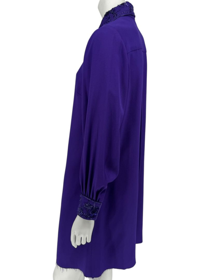 Pamella Roland Purple Beaded Collar & Cuff Shirt Dress with Slip – Large