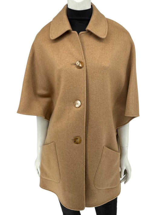 Pamella Roland Camel Wool Cape Style Jacket with Buttons – O/S
