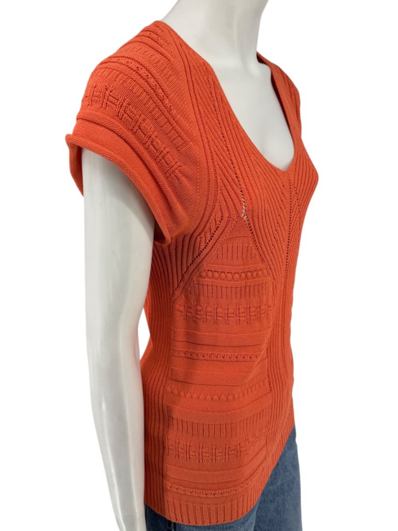 Les Copains Orange Textured Knit Short Sleeve Sweater – Size 48
