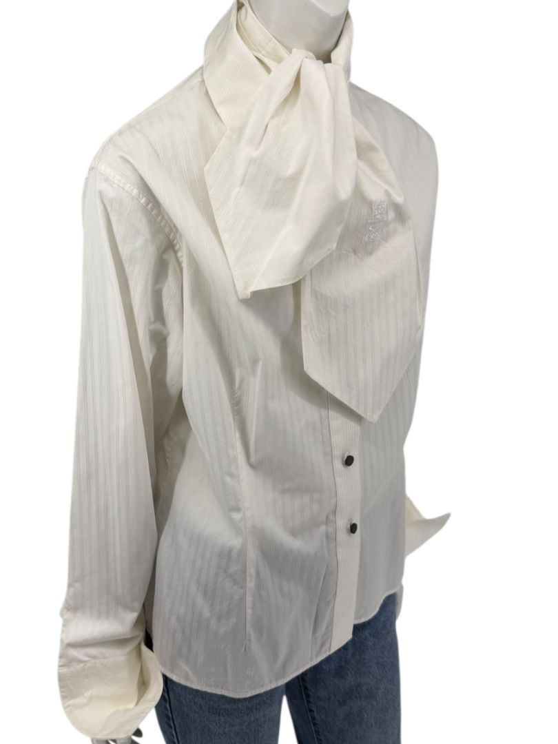 Zang Toi Ivory Striped Blouse with Detachable Neck Tie – Size 14