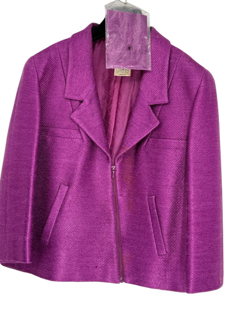 Chanel Fuchsia Textured Cotton-Blend Jacket – Size 42