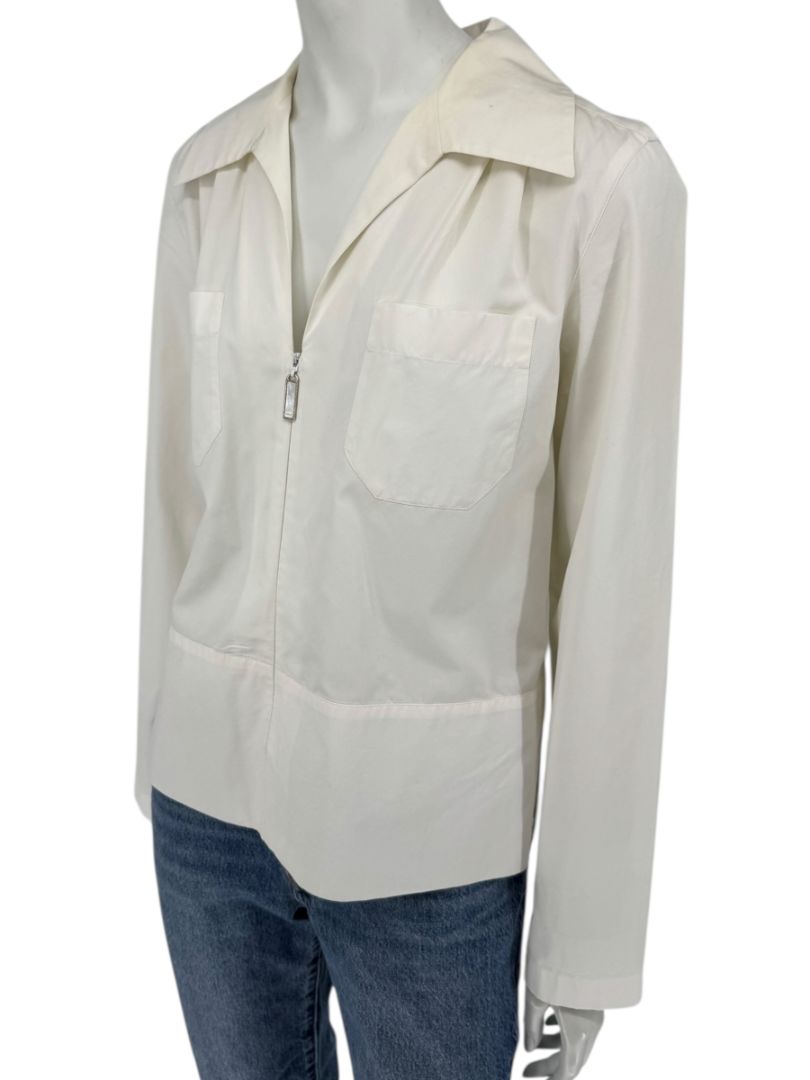 Chanel Ivory Zip-Front Cotton Blouse – Size 42