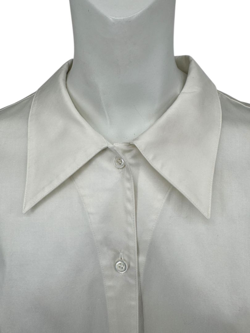 Escada White Cotton-Blend Lace-Up Back Dress Shirt – Size 42