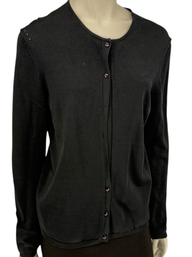 Oscar Navy Rayon-Nylon Knit Cardigan – Size L