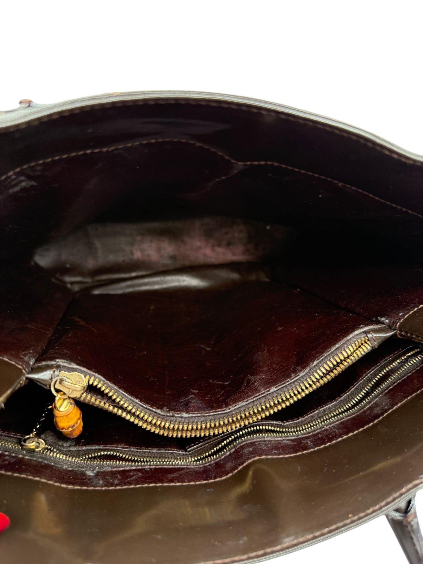 GUCCI Vintage Brown Patent Leather Tote