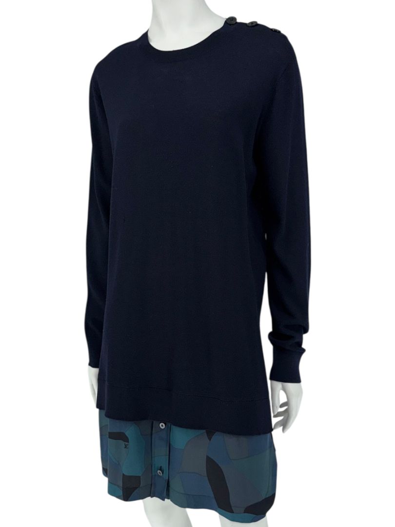 Louis Vuitton Navy Knit Tunic Dress with Printed Hem - Size L