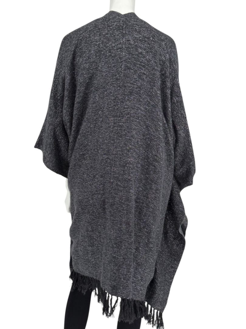 Brunello Cucinelli Grey Cashmere Alpaca Lurex Fringe Poncho – OS