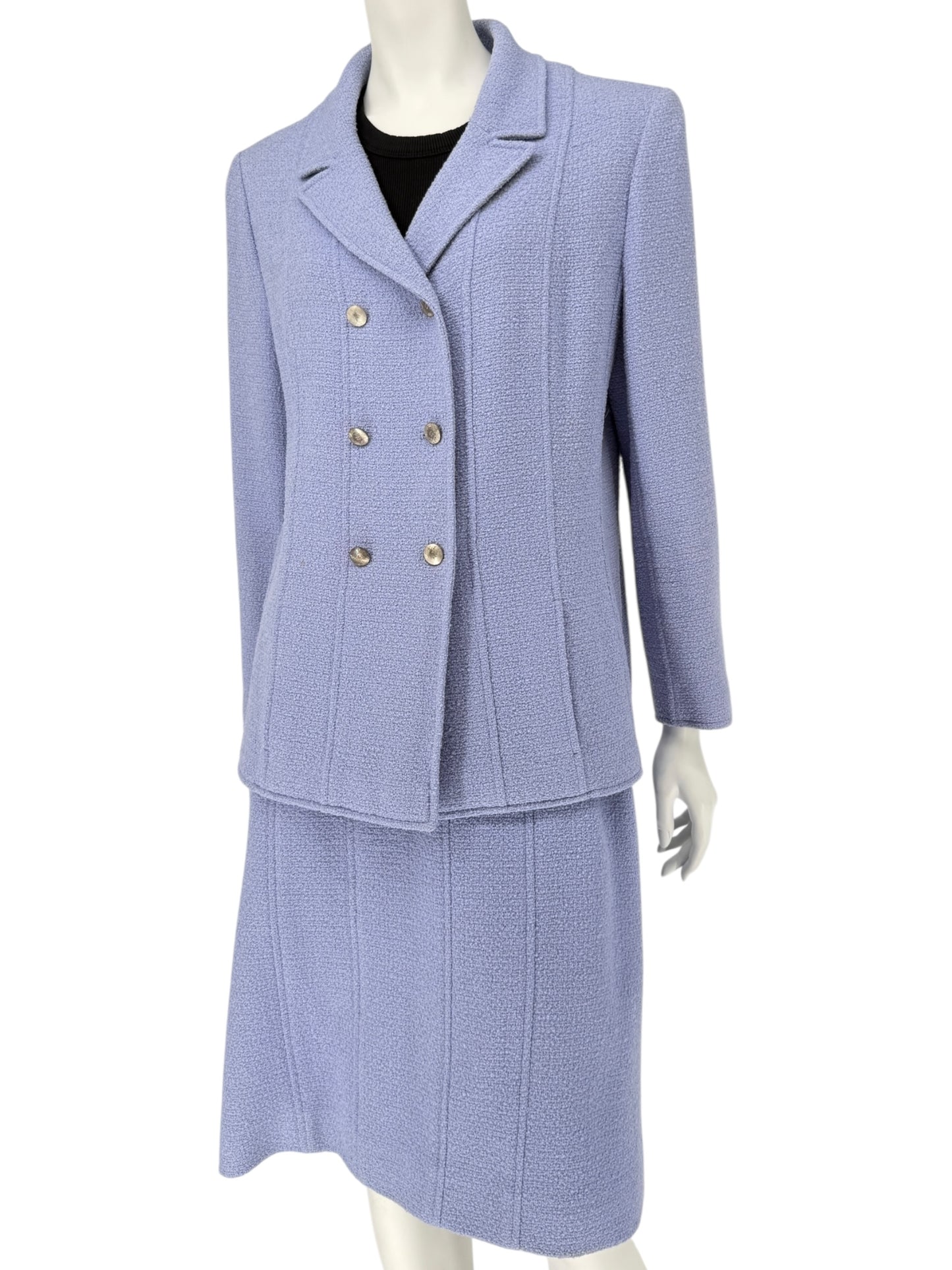 Fall 1998 Chanel Boutique Periwinkle Tweed Skirt Suit – Size FR 46