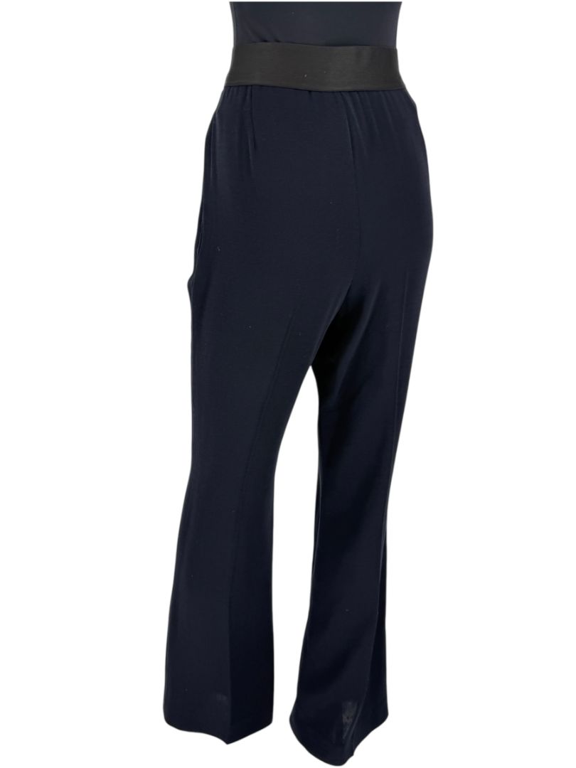 Akris Navy Wool Wide-Leg Trousers with Contrast Waistband – Size IT 46 (US 10)