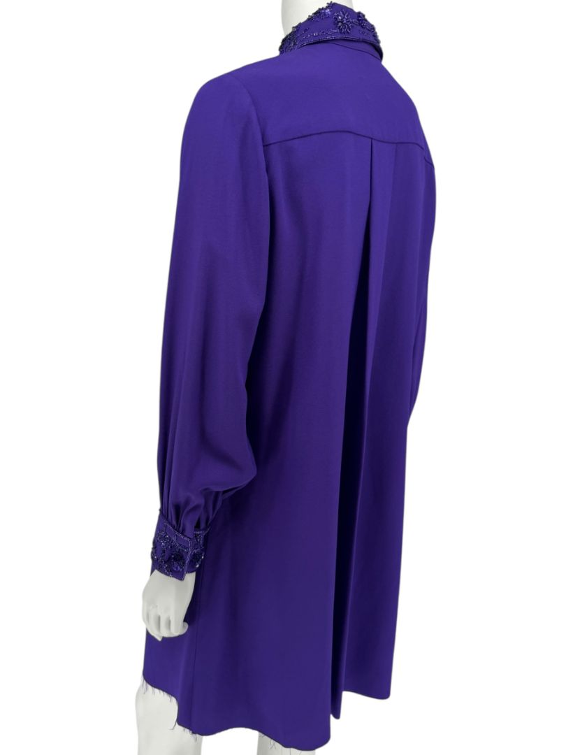 Pamella Roland Purple Beaded Collar & Cuff Shirt Dress with Slip – Large