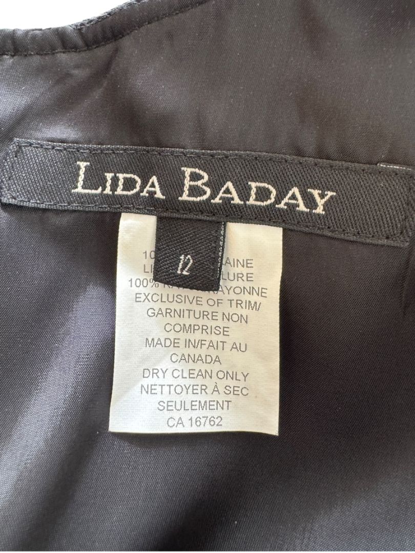 Lida Baday Black Wool Deep-V Mini Dress – Size 12