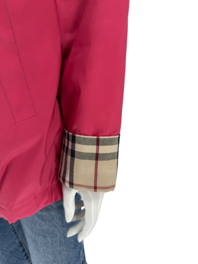 Burberry London Fuchsia Hooded Check-Lined Jacket – Size L