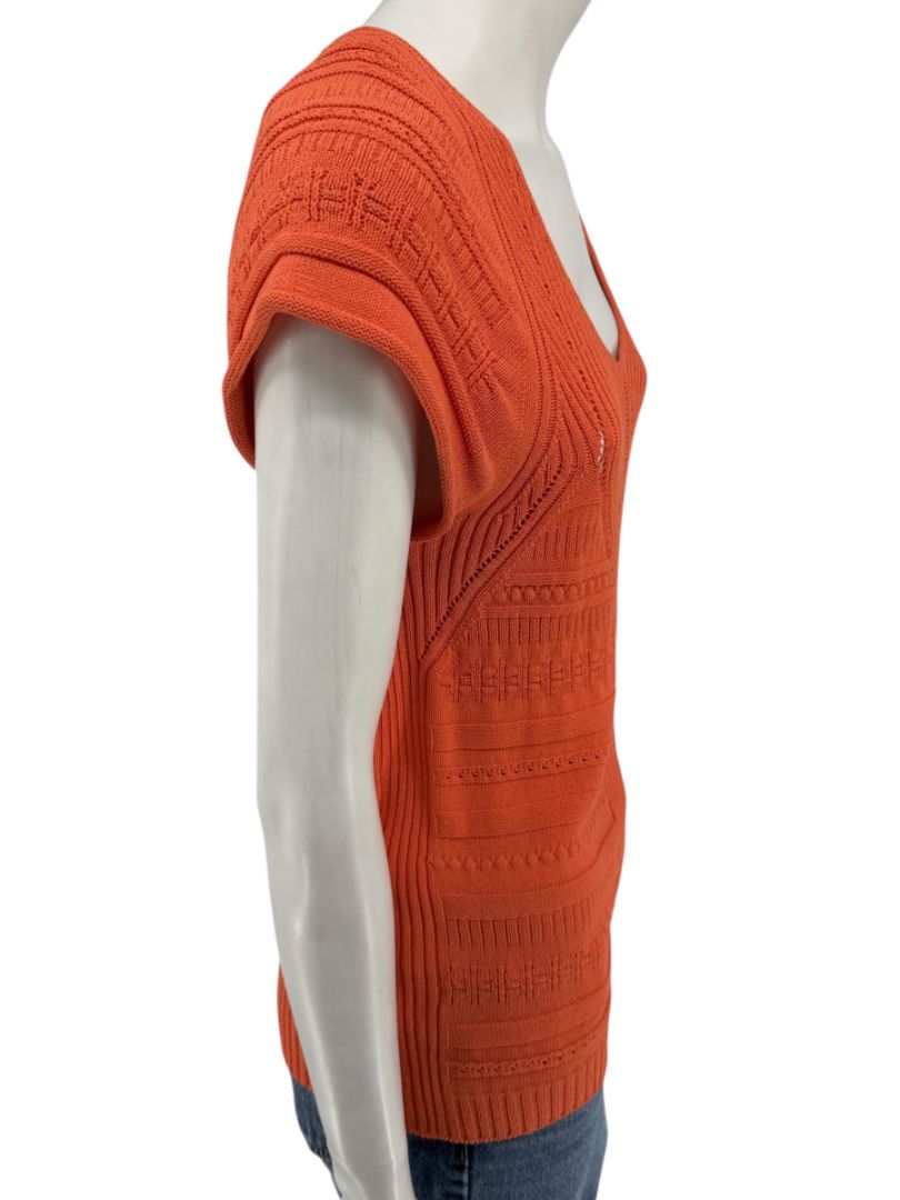 Les Copains Orange Textured Knit Short Sleeve Sweater – Size 48