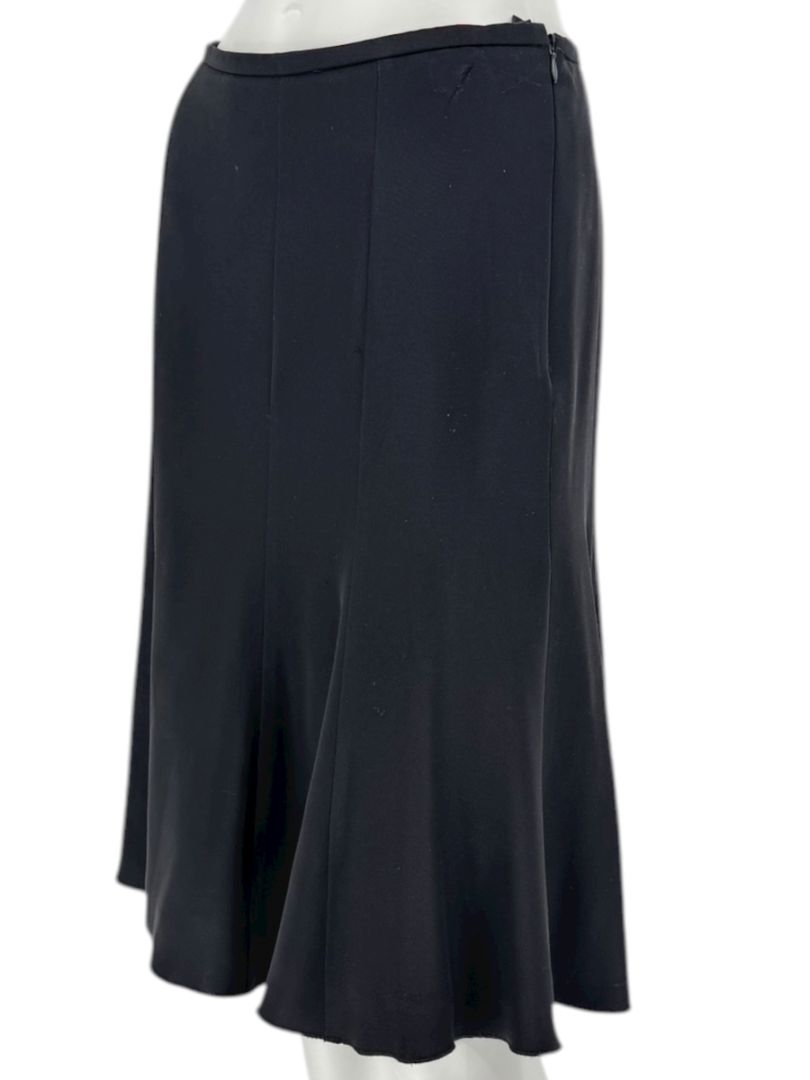 Armani Collezioni Black Acetate–Silk Flared Midi Skirt – Size 12 (IT 48)