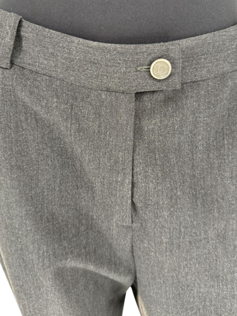 Chanel Charcoal Wool-Blend Straight-Leg Trousers – Size 42