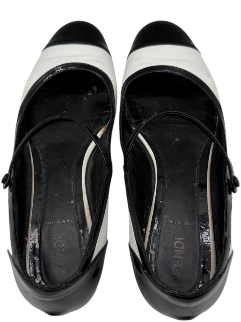 Fendi Black & White Leather Mary Jane Ballet Flats – Size 41