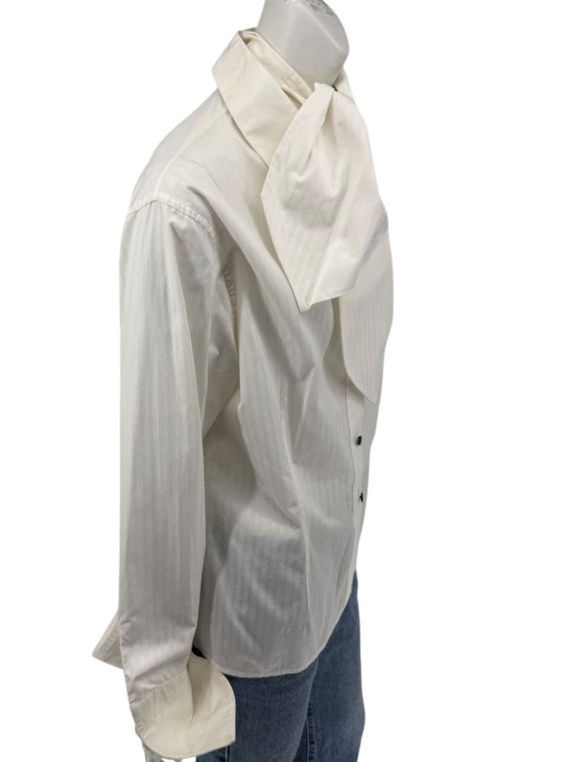 Zang Toi Ivory Striped Blouse with Detachable Neck Tie – Size 14