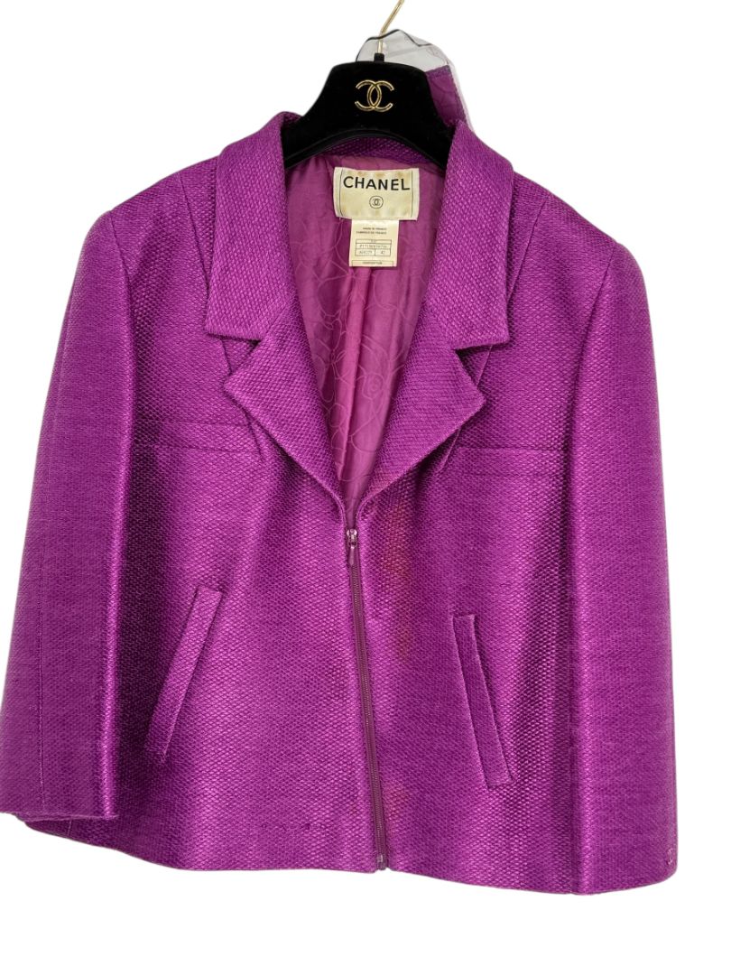 Chanel Fuchsia Textured Cotton-Blend Jacket – Size 42