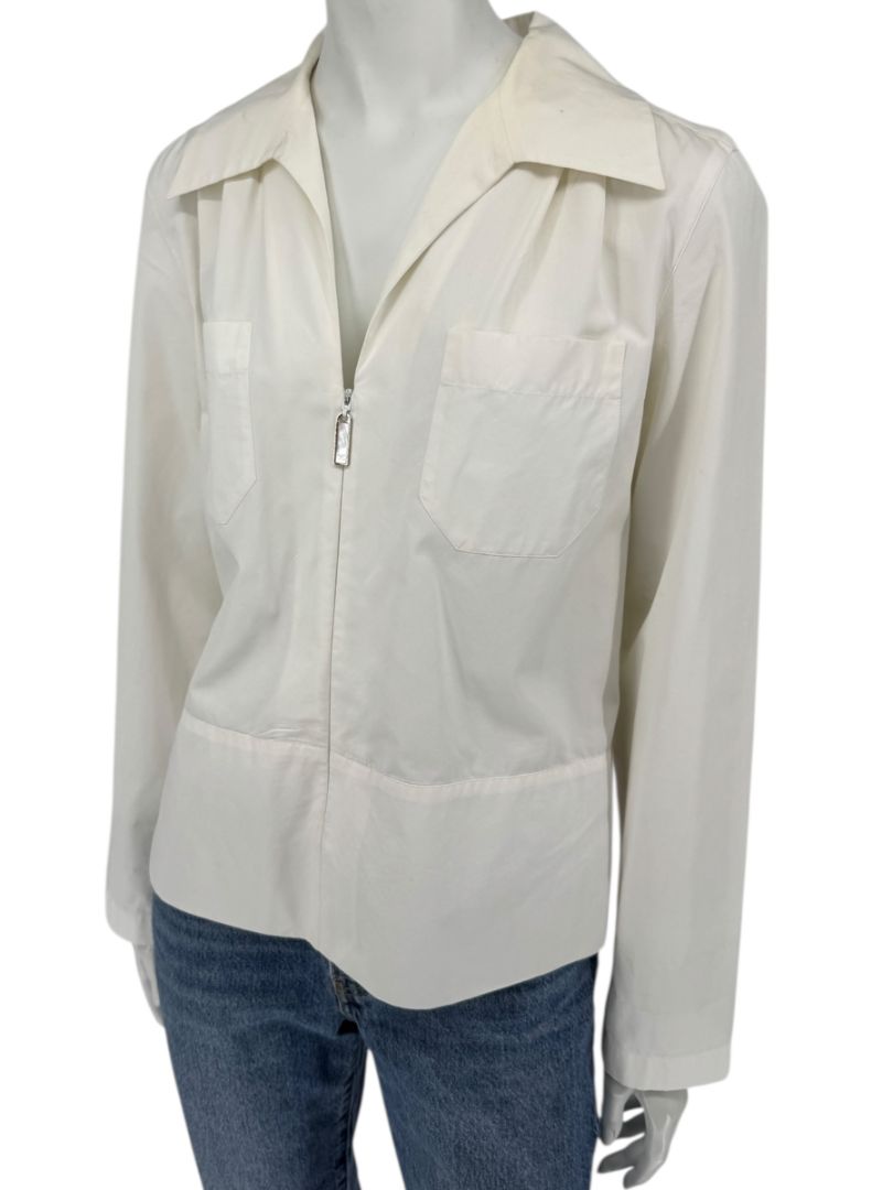 Chanel Ivory Zip-Front Cotton Blouse – Size 42