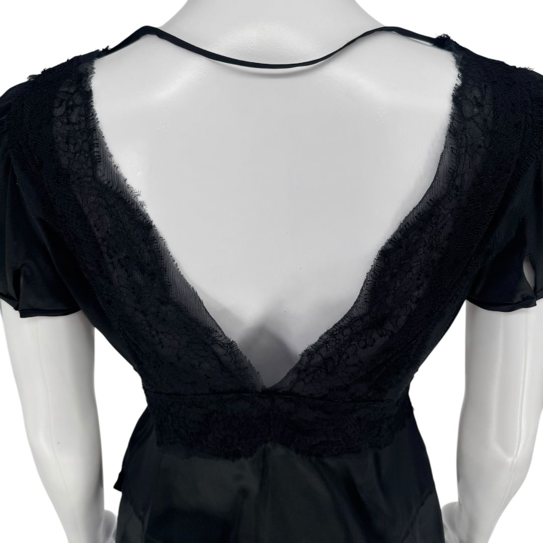Prada Black Silk Lace Trim Ruffle Blouse – New with Tags – IT 40 / US 4