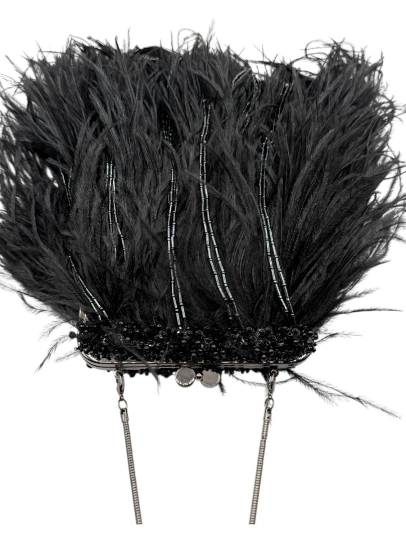 Moo Roo Feather & Beaded Evening Bag – Very Good Condition – Signed by Designer