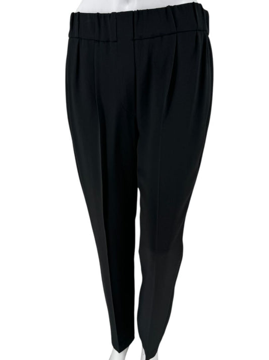 Brunello Cucinelli Black Tapered Wool Trousers with Monili Belt Loop-Size 10
