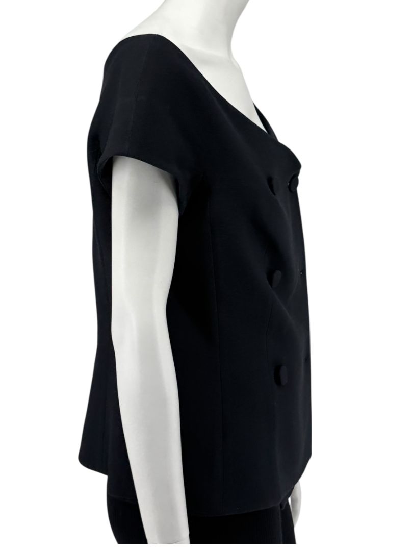 Christian Dior Paris Black Off-Shoulder Wool-Silk Asymmetric Button Top – Size FR 42 / US 10
