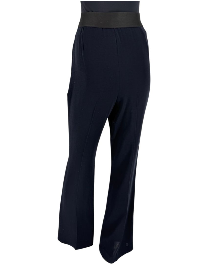 Akris Navy Wool Wide-Leg Trousers with Contrast Waistband – Size IT 46 (US 10)