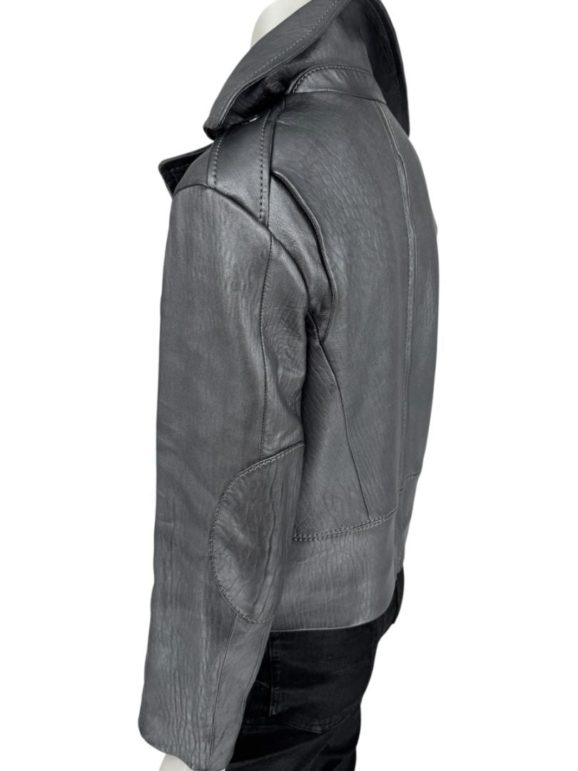 Louis Vuitton Metallic Grey Lambskin Moto Jacket – Size FR 40 (US 8)