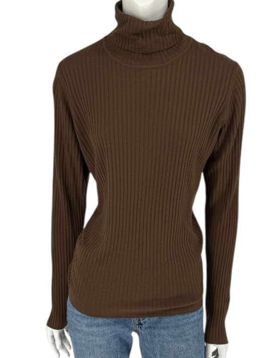 Burberry London Brown Ribbed Silk-Wool-Cashmere Turtleneck Sweater – Size L