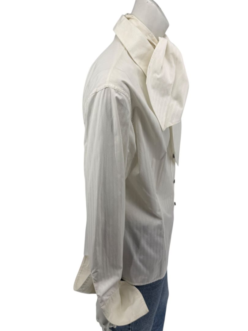 Zang Toi Ivory Striped Blouse with Detachable Neck Tie – Size 14